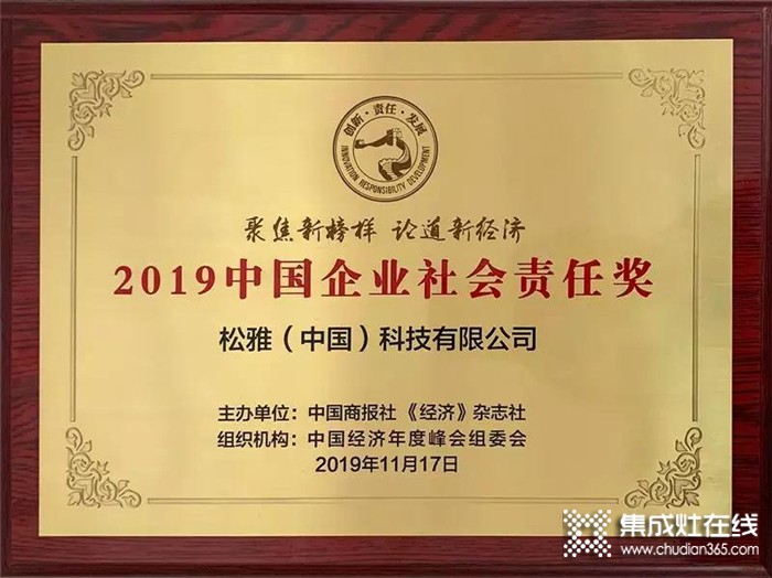 松雅榮獲2019中國企業(yè)社會責任獎，以示社會各界對品牌的高度認可與嘉獎